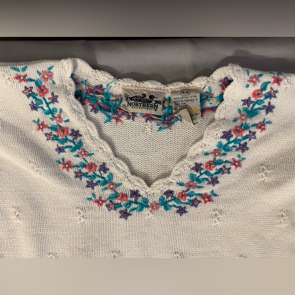 Northern Reflections White Sweater with Floral Accents